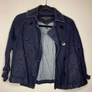 Cropped double breasted jean jacket